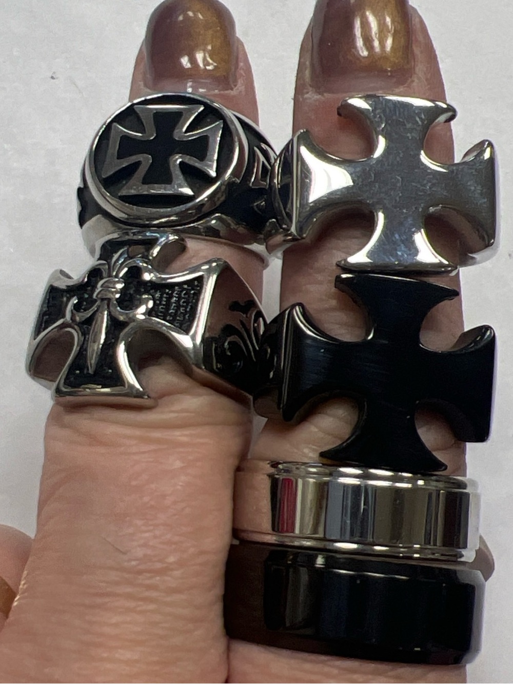Men's Black and Silver Maltese Cross Statement Rings Unbranded chrome hearts